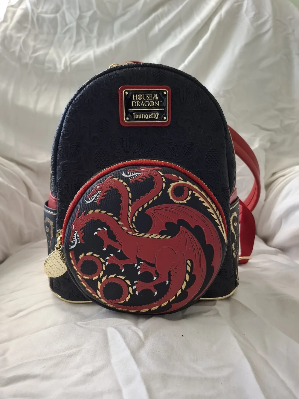Loungefly Black & Red Dragon Emblem Mini Backpack